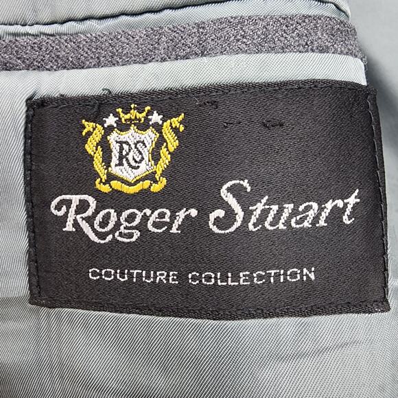 Vintage Roger Stuart Blazer Mens 42L Gray White Pin Stripe Wool Tweed Sport Coat - Picture 5 of 12